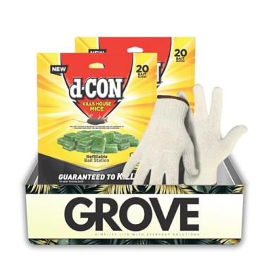 Imagem de Conjunto de 2 blocos de estação de iscas D-Con para ratos com luvas de trabalho – Bandejas pré-cheias e resistentes ao clima para controle interno e externo de roedores em espaços pequenos – Conjunto