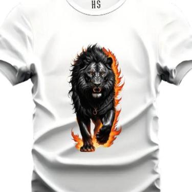 Imagem de Camiseta Personalizada Leão Sobre Fogo Do P ao Plus - Hs, Branco, G2