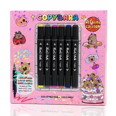 Imagem de Kit Livro de Colorir Capivara + 6 Canetas Coloridas Touch - Edição Especial Premium - 50 Páginas Únicas de Capivara - Secagem Instantânea - Desenvolve Coordenação - Estimula Criatividade (Rosa)