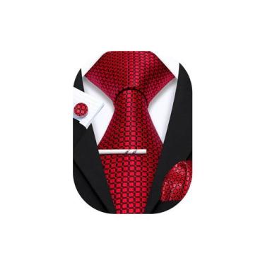 Imagem de Conjunto de clipes de gravata YOHOWA, xadrez, vermelho, preto, bolso d
