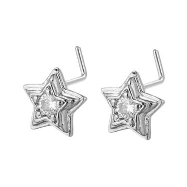 Imagem de Niaspi Anel de nariz feminino em forma de L com estrela de cristal 20G aço inoxidável 316L zircônia cúbica estrelas piercing de nariz piercing de narina, 20g, Aço inoxidável Cristal, Sem Pedra