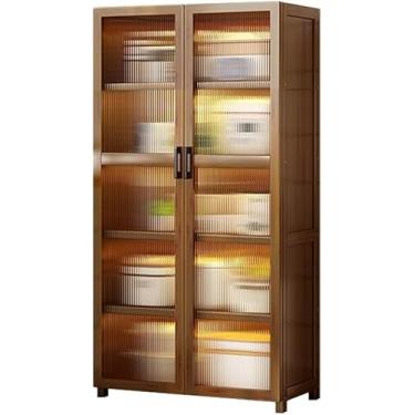 Imagem de Armário De Cozinha Com Portas, Aparador De Bambu Com Espaço De Arrumação, Armário De Cozinha Com Prateleira, Para Cozinha Sala De Jantar Sala De Estar 60 X 31 X 100cm, C