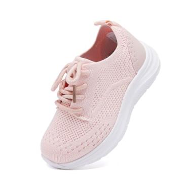Imagem de BMCiTYBM Sapatos infantis para meninos e meninas, confortáveis, tênis de caminhada, malha Oxford, casual, uniforme escolar, mocassim, A - rosa, 22