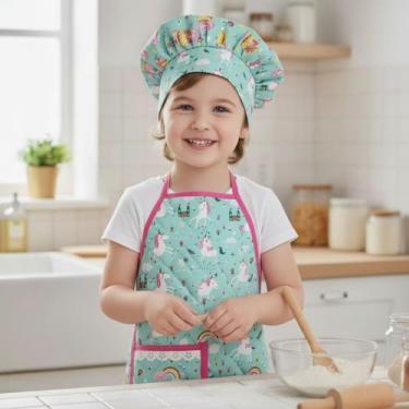 Imagem de Kit Avental Infantil de Cozinha Estampado Kids com Chapéu - Mava Enxov