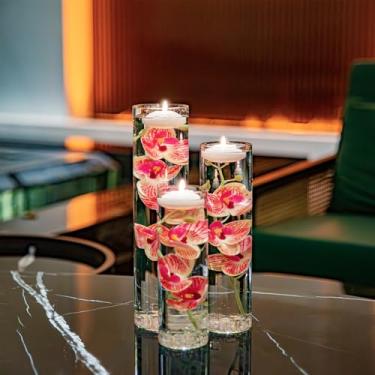 Imagem de Conjunto de velas flutuantes de pêssego Phalaenopsis artificial Phalaenopsis, orquídea quase natural para mesa de centro de mesa, casamento ou festa na piscina, cozinha, casa de banho, bar