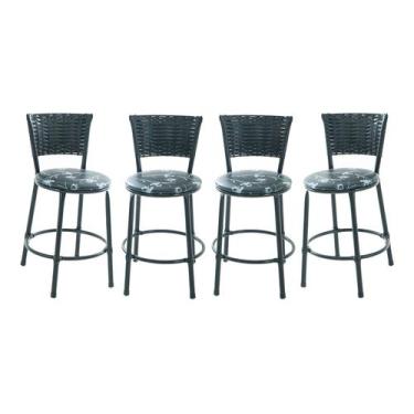 Imagem de Combo 4 banquetas banco baixo junco preto balcão cozinha area - ESPAÇO