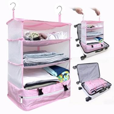 Imagem de Prateleiras suspensas portáteis Grand Fusion Stow-N-Go para viagem, organizador de malas. Armário de mão para roupas. Cubo de embalagem expansível. Itens essenciais para viagens. (Rosa - GG, GG = (C