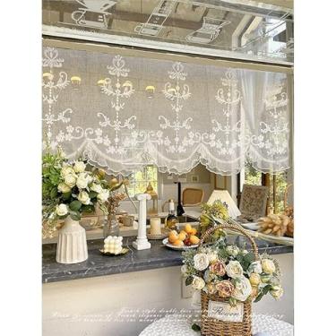 Imagem de Lacomfy Saias curtas de renda para janela, padrão de flores espelhadas, cortinas românticas bordadas, semitransparentes, decorativas para decoração ao ar livre, 1 painel (147 x 63 cm)
