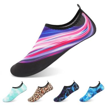 Imagem de Sapatos aquáticos para mulheres e homens, antiderrapantes para ioga, para uso interno, exterior, praia, natação, surf, esportes, verão, casa, sapatos, Dazzle Black, 7.5-8 Women/6.5-7.5 Men