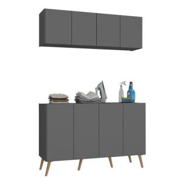 Imagem de Conjunto Lavanderia Retrô Multiuso Armário Aéreo E Balcão Mp5053 Grafi