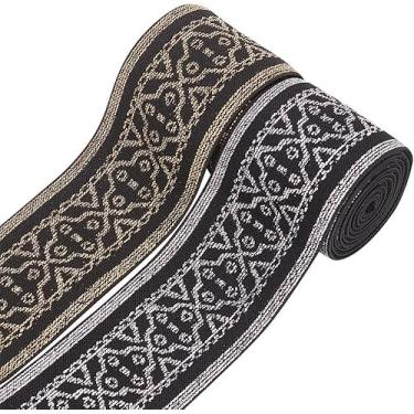 Imagem de 4 metros 2 cores flor plana nylon elástico banda larga 5 cm preto macio padrão floral fita jacquard costura fita para decoração de artesanato faça você mesmo, 12x15x2.4, Poliéster, Sem pedras