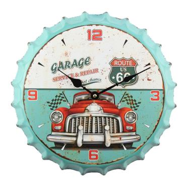 Imagem de Relógio de parede Vintage Garage Retro com design de tampa de garrafa de 30 cm