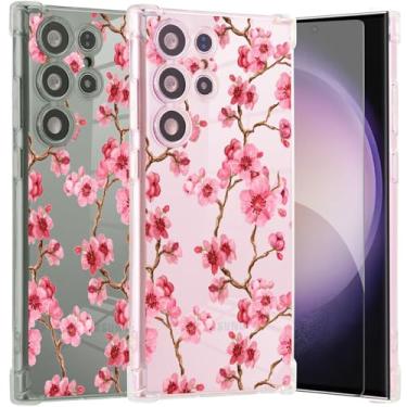 Imagem de Roemary Sakura Capa para Galaxy S24 Ultra, para Samsung Galaxy S24 Ultra com design de flor de cerejeira, estampa floral com protetor de tela, capa protetora de TPU macio para Galaxy