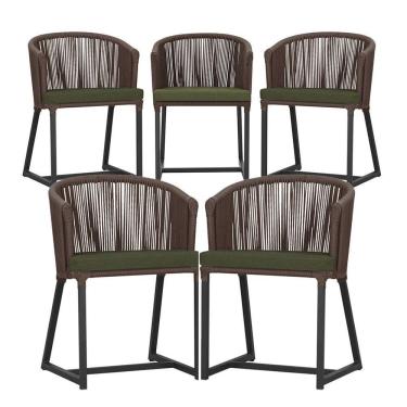 Imagem de 5 Cadeiras De Jantar Noronha Preta Corda Náutica E13 Trama Marrom