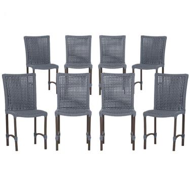 Imagem de 8 Cadeiras De Jantar Cannes De Alumínio Pintura Marrom Trama Prata