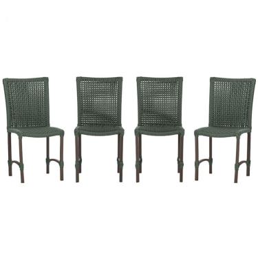 Imagem de 4 Cadeiras De Jantar Cannes De Alumínio Pintura Marrom Trama Verde