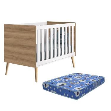 Imagem de Berço Americano Theo Pés Madeira Natural Branco Fosco/mezzo Com Colchão D18 - Reller Móveis Branco Fosco/mezzo