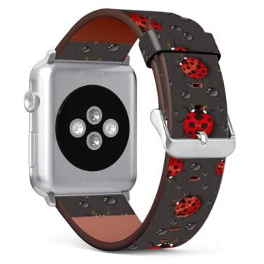 Imagem de Mingdao Pulseira de substituição compatível com Apple Watch séries 7, 6, 5, 4, 3, 2, 1 SE, 42 mm, 44 mm e 45 mm (Ladybug and Raindrop)
