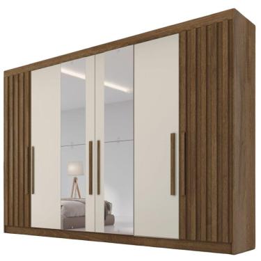Imagem de Guarda Roupa 6 Portas Potente Com Espelho 100% Mdf Brauna/off White
