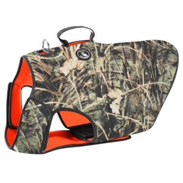 Imagem de yrenoer Colete de caça para cães – Estilo tático refletivo reversível (camuflado/laranja), neoprene de 4,5 mm, impermeável, equipamento refletivo leve para raças pequenas/médias/grandes (GG)
