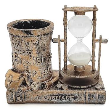 Imagem de Tipmant Clássico Vintage Ampulheta Temporizador 15 Minutos Suporte de Caneta Organizador de Papelaria Mesa de Mesa Decoração de Escritório em Casa Ornamento (Ouro)
