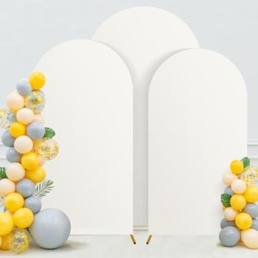 Imagem de Conjunto de 3 capas de fundo de arco branco (2,2 pés/6,6 pés/6 pés), capa decorativa de arco de balão, capa de suporte de arco de pano de fundo para cerimônia de casamento, chá de bebê