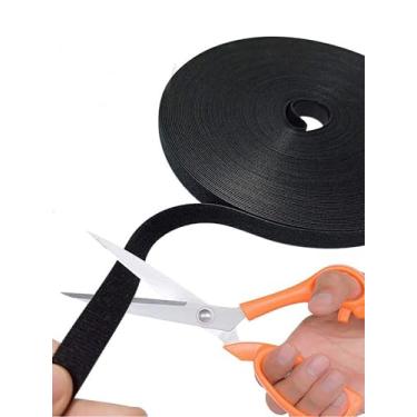 Imagem de Tiras de gancho e laço de 6 metros com adesivo, rolos duplos de fita autoadesiva resistente com suporte, fita autoadesiva de nylon para escritório em casa, escola e artesanato, preto