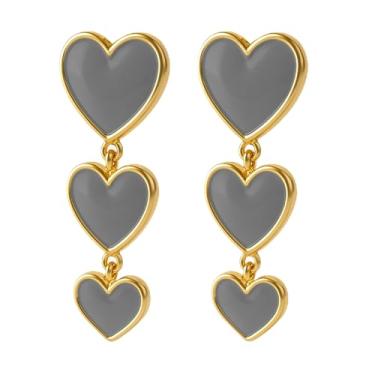 Imagem de Aloha Earrings Brincos pendentes de coração triplo não perfurados em tom dourado, One Size, Metal, Sem pedra preciosa