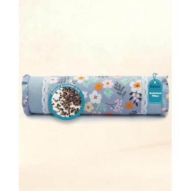 Imagem de Almofada de pescoço de trigo sarraceno, suporte de pescoço de cilindro de resfriamento rígido ajustável de 40 x 10 cm para dormir, meditação de ioga, fronhas florais macias removíveis, travesseiro