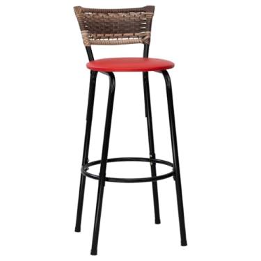 Imagem de Banqueta Alta Junco Cappuccino Estrutura Preta Assento Vermelho Altura 70cm Para Balcão Cozinha, Bar, Bistrô, Americano - Itagold