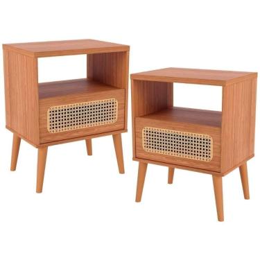 Imagem de Kit 02 Mesas De Cabeceira 1 Gaveta Com Palhinha Natural Zack D03 Freijó - Lyam Decor