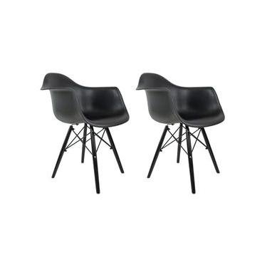 Imagem de Conjunto Com 2 Cadeiras Eames Com Braço Preta  Base Em Polipropileno