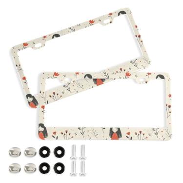 Imagem de SEHANY Molduras de placa de licença de flores florais coloridas, capas de moldura de placa de carro de alumínio à prova de ferrugem com orifícios elípticos e parafusos serve para veículos padrão dos