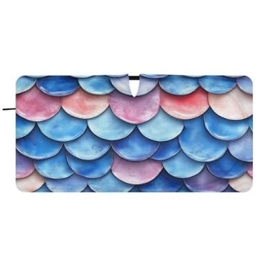 Imagem de Blueangle Guarda-sol de para-brisa padrão de escamas de sereia - 149.9 cm x 76.2 cm dobrável carro janela frontal blocos para-sol raios UV viseira de sol (623)