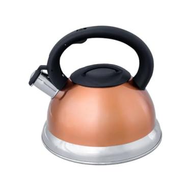 Imagem de Chaleira Inox 3L com Apito e Fundo Duplo – Indução Dourada Elegante