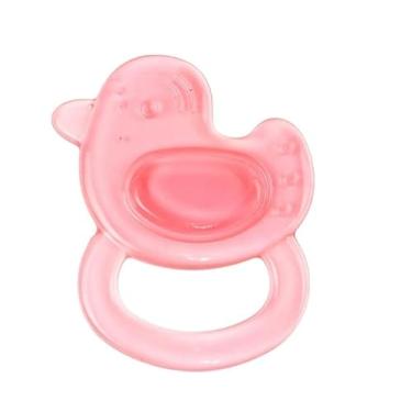 Imagem de Mordedor Com Agua Pato Rosa Para Bebê 10cm
