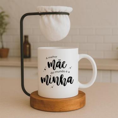 Imagem de Caneca A melhor mãe do mundo é a minha, com coador de café madeira