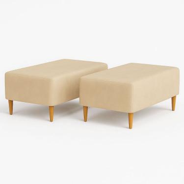 Imagem de Kit 2 Puffs Bela Manu Madri Sued Bege Escuro Com Pés Palito 
