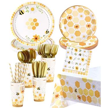Imagem de Bee Party Decorations - Serves 16 - Bee Plates and Napkins Party Supplies Cups Bee Party Favors Bee Birthday Party Decorations Bee Baby Shower Decorations What Will it Bee Gender Reveal Fun To Bee One