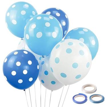 Imagem de Decorações de festa de aniversário de chá de bebê menino bolinhas azuis balões redondos de látex com fita, 30 quilates 30 cm