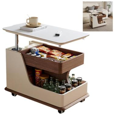 Imagem de Mesa de centro elevatória com armazenamento, mesa lateral de sofá multifuncional moderna com 2 prateleiras de armazenamento, para sala de estar, cozinha, quarto, apartamento pequeno (branca)
