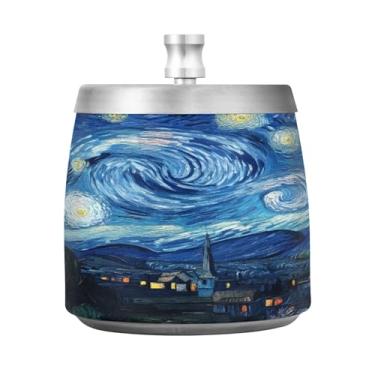 Imagem de JUZIHAI Cinzeiro noturno estrelado com tampa, cinzeiro de aço inoxidável inodoro à prova de vento cinzeiro sem fumaça para escritório em casa, pátio, varanda, cigarro