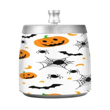 Imagem de Qilmy Cinzeiro de aço inoxidável Black Spiders com tampa - Cinzeiro de cigarro à prova de vento sem cheiro sem fumaça para casa, escritório, carro, pátio, varanda (uso interno e externo)