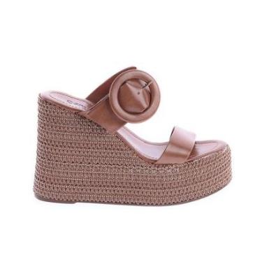 Imagem de Karine - Sandália Plataforma Anabela Fivela Redonda Caramelo-Feminino