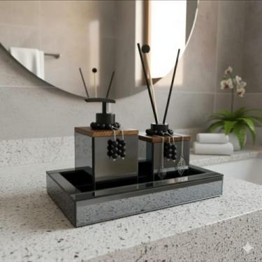 Imagem de Bandeja Vidro Cinza Lavabo Banheiro Decoração - Inova Decor