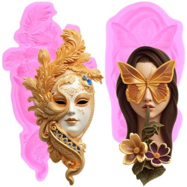 Imagem de MIYAHOUSE Máscara de borboleta feminina fondant moldes de silicone para decoração de bolo topo de cupcake pasta de goma de chocolate argila polímero conjunto de 2