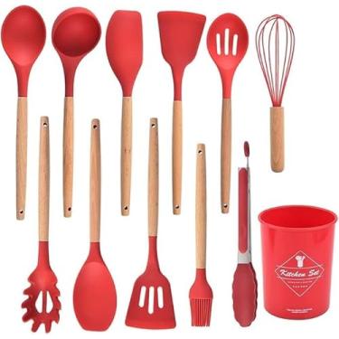 Imagem de Conjunto de utensílios de cozinha, 22 peças de silicone antiaderente, conjunto de espátulas de utensílios de cozinha com suporte, conjunto de utensílios de cozinha de silicone, resistente ao calor de