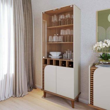 Imagem de Cristaleira Jurere 70cm 4 Portas De Giro - Ssx Multicoisas Cor Off White Matte/freijo