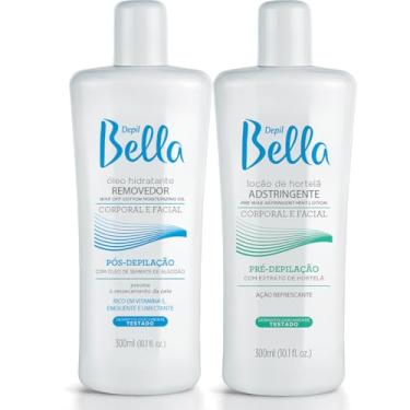 Imagem de Kit Depilação com Loção Adstringente Pré-Depilação e Óleo Hidratante Removedor Pós-Depilação, Extrato de Hortelã e Óleo de Algodão, Depil Bela Corporal e Facial, 300ml, 2 Unidades