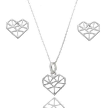 Imagem de Conjunto Colar Pingente Par Brinco Feminino Prata Legitima - Lojas La&